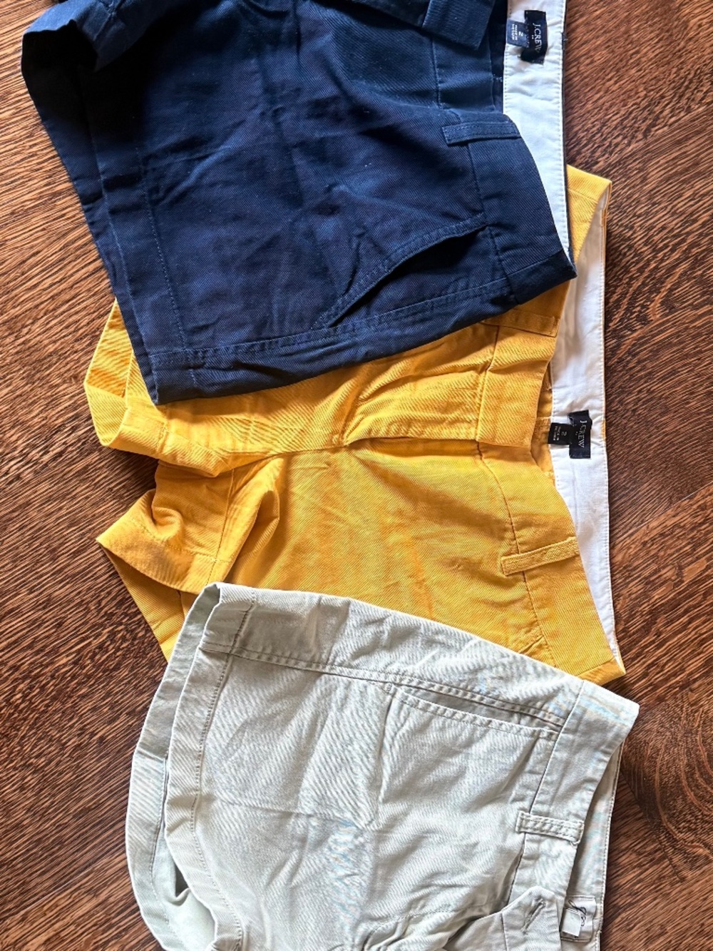 J.Crew 3 Pack of Flat Front Shorts with 3" length - Navy, Yellow, and Khaki